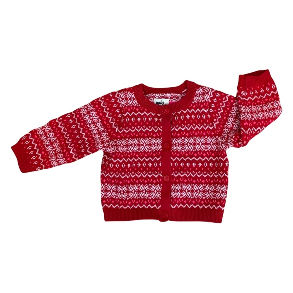 OskKosh Red Fair Isle Knit Cotton Blend Cardigan Size 6M